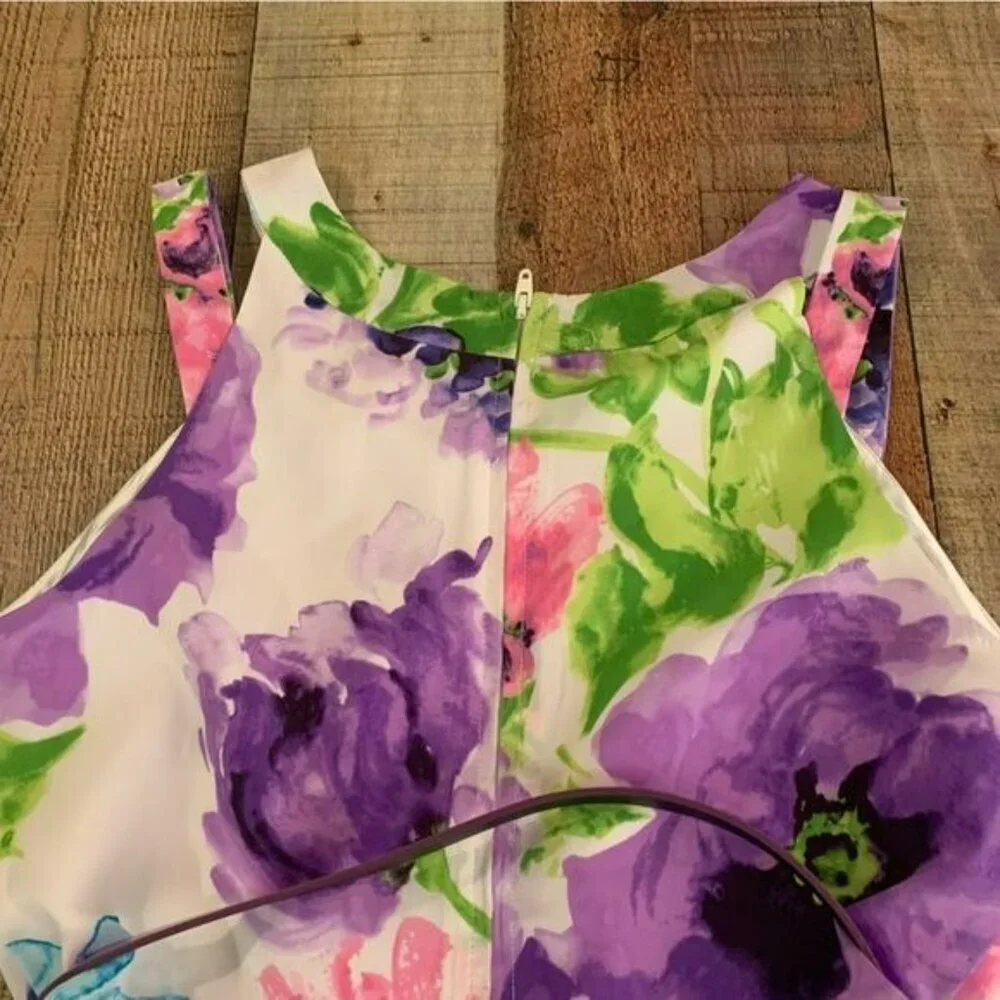 Children’s place girls tank top dress in white with purple flowers and belt -16 - Picture 8 of 8